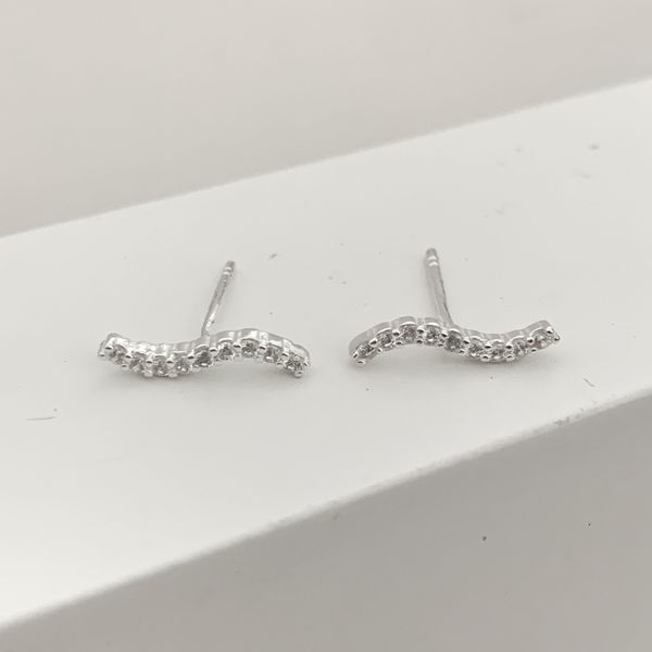 Brinco Palito Odulado com Zirconia Cristal Prata 925