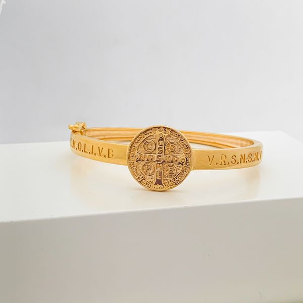 Bracelete Medalha Sao Bento Banhado a Ouro 18k