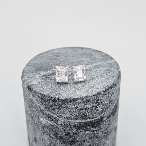 Brinco Retagular Zirconia Cristal Prata 925