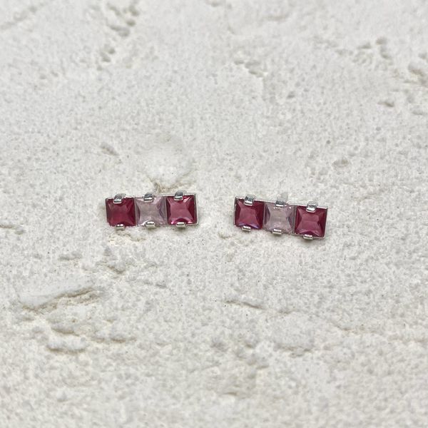 Brinco Quadrados Rosa Claro Prata 925
