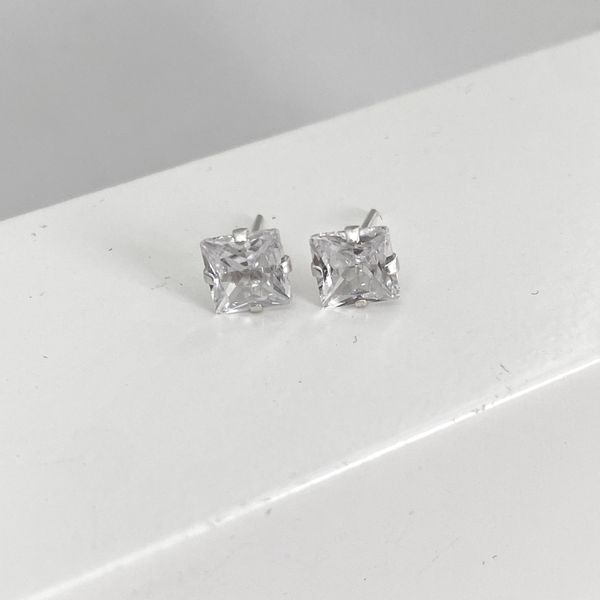 Brinco Carre Zirconia Cristal 6x6mm Prata 925