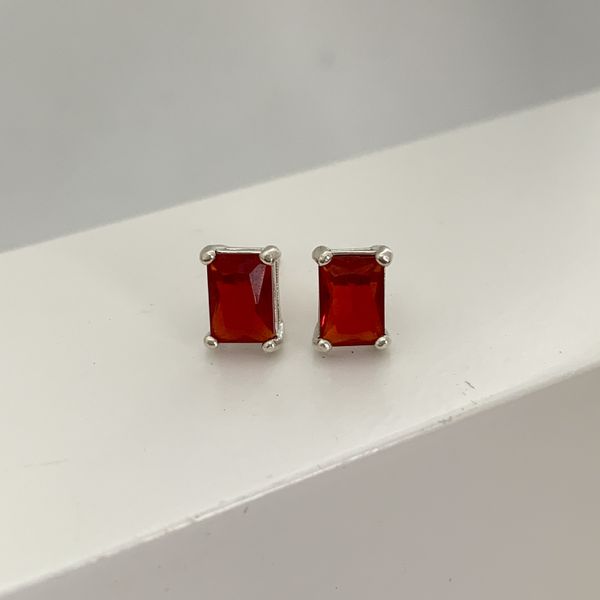 Brinco Retângulo Vermelho Prata 925