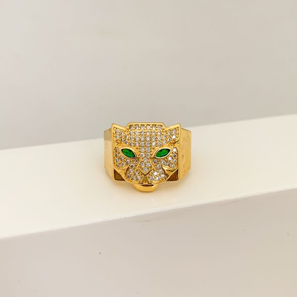 Anel Tigre Cravejado Zirconia Banhado a Ouro 18k