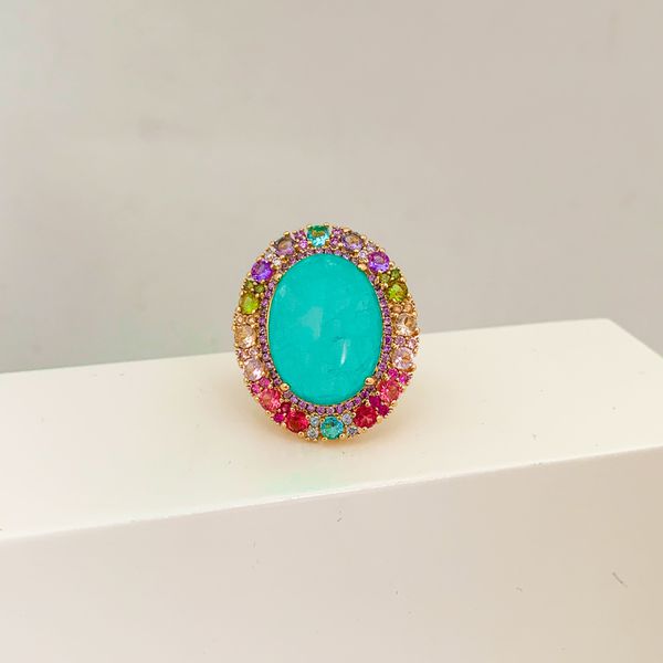 Anel Pedra Fusion Verde Banhado a Ouro 18k