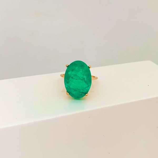 Anel Oval Pedra Fusion Verde Esmeralda Banhado a Ouro 18k