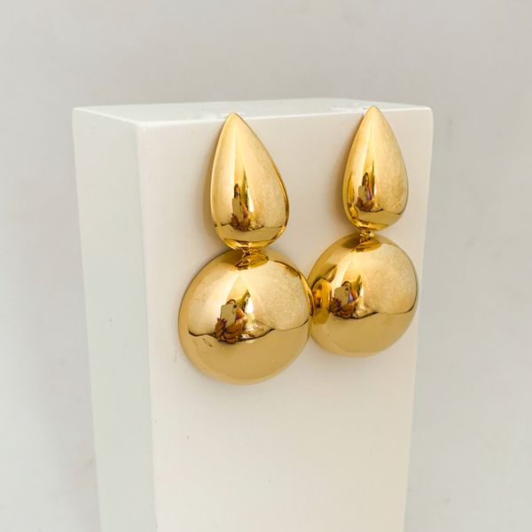 Brinco Gota e Bola Banhado a Ouro 18k