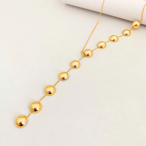 Colar Gravata Meia Bola Banhado a Ouro 18k 