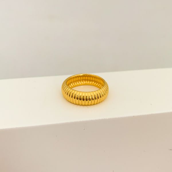Anel Trabalhado com Linhas Banhado a Ouro 18k