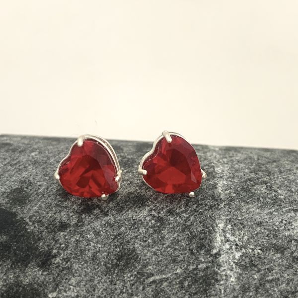 Brinco Coração Vermelho Prata 925