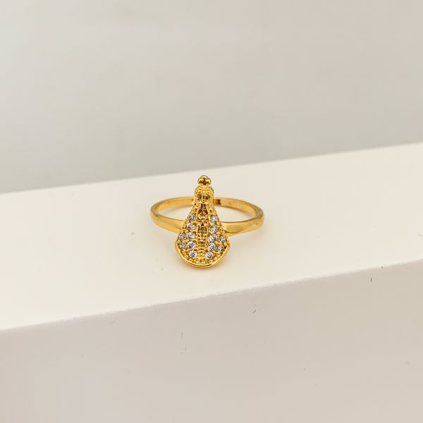 Anel Nossa Senhora Aparecida Cravejada Banhado a Ouro 18k