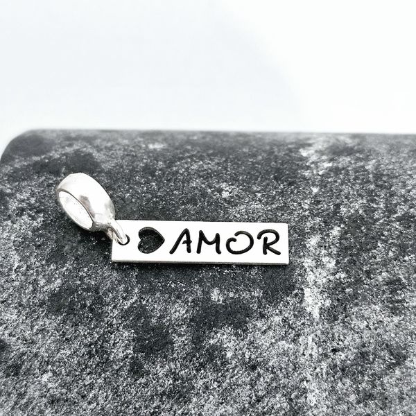 Berloque Plaquinha Amor com Coração Prata 925