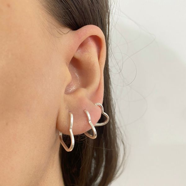 Kit Argola Coração Prata Legitima 925 Fio Quadrado