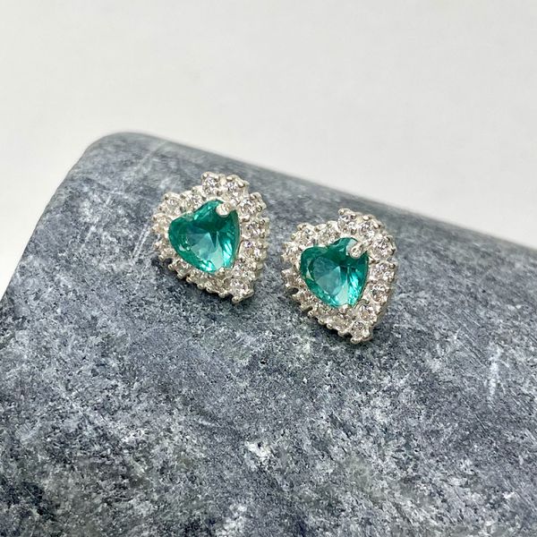 Brinco Coração Verde Turmalina Com Zirconia Prata 925