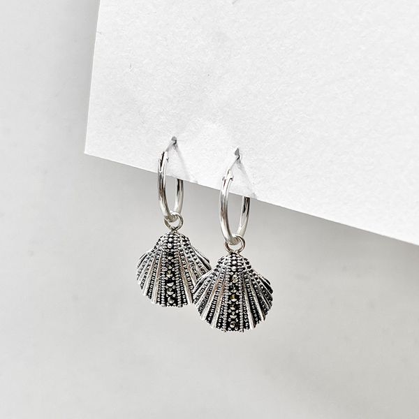 Argola Pingente de Concha Marcassita Prata 925 