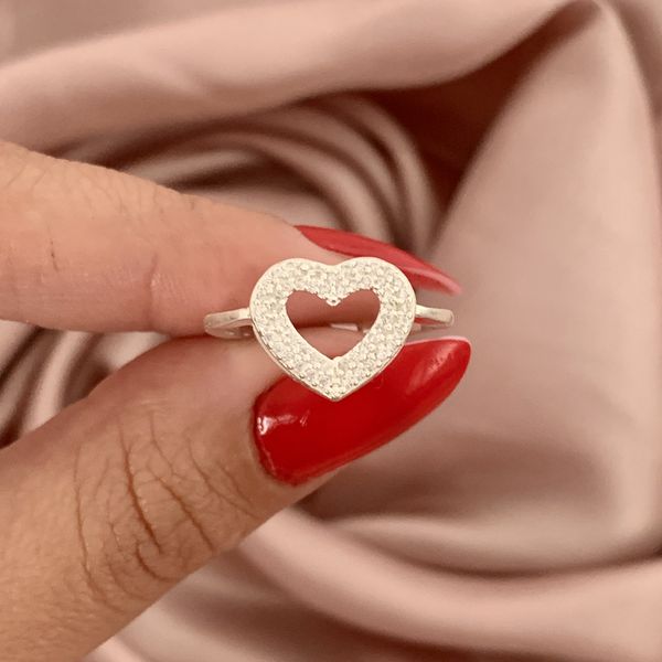 Anel Coração Zircônia Prata 925