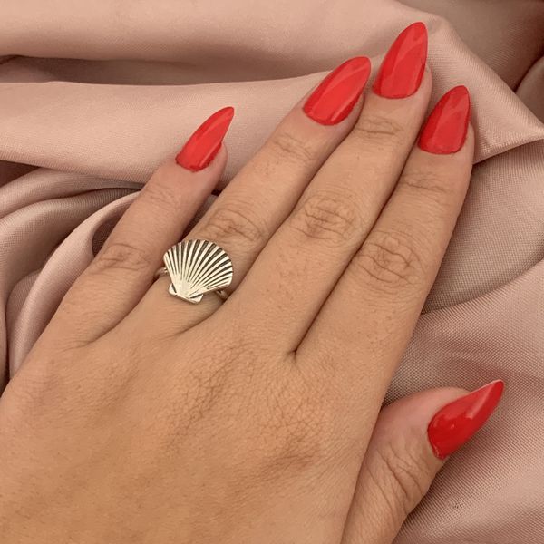 Anel Prata Legítima 925 Concha Envelhecido 