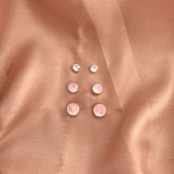 Trio Brincos com Zircônia Rosa Claro Prata 925 3/4/5 mm