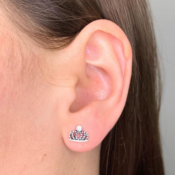 Brinco Prata Legitima 925 Coroa Envelhecido com Zircônia
