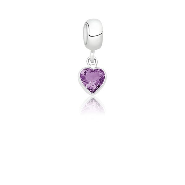 Berloque Zircônia Coração Roxo Mês de Aniversario Junho Prata 925