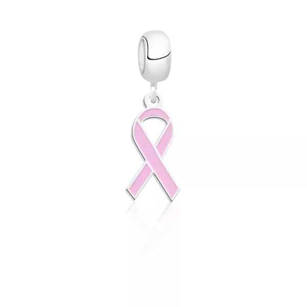Berloque Prata Legitima 925 Laço Rosa Luta Contra O Câncer De Mama 