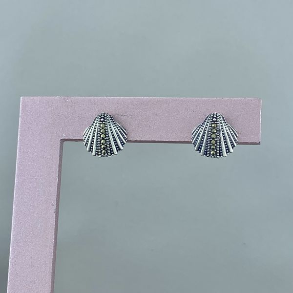 Brinco Prata Legitima 925 Envelhecido Concha Fileira Marcassita 