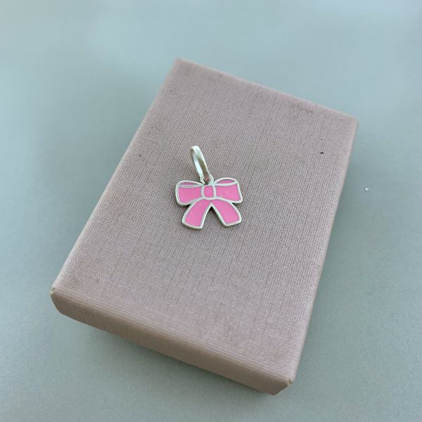 Pingente Laço com Resina Rosa Prata 925