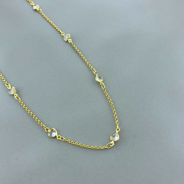 Corrente Com Coraçoes Em Zirconia Semijoia Banhado a Ouro 18k