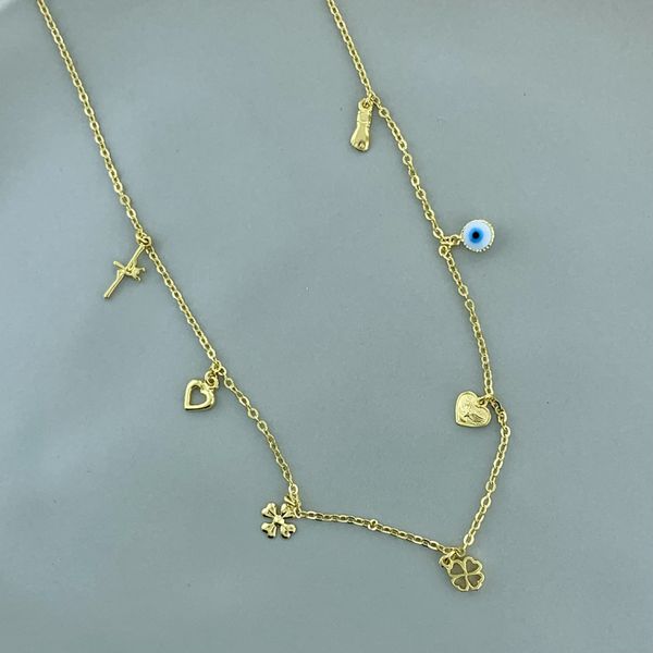 Colar Com Pingentes Sorte Semijoia Banhado a Ouro 18k