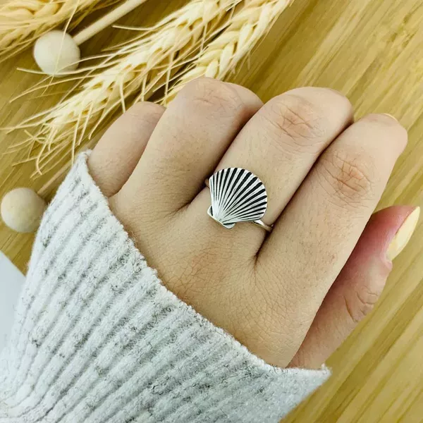 Anel Concha Envelhecido Prata 925
