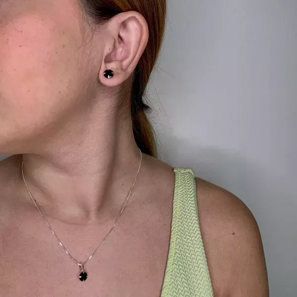 Conjunto Solitário Zircônia Preta Prata 925