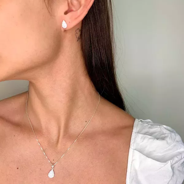 Conjunto Gota com Zircônia Prata 925 