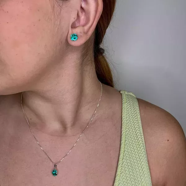 Conjunto Solitário Zircônia Verde Prata 925 