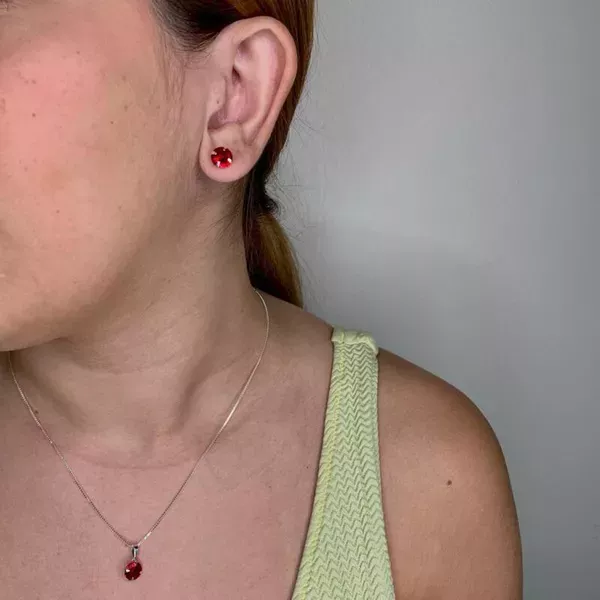 Conjunto Solitário Zircônia Vermelha Prata 925 