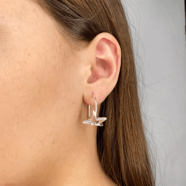 Brinco Prata Legitima 925 Argola com Estrela Vazada 