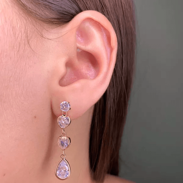 Brinco Zirconia Coração e Gota Semijoia