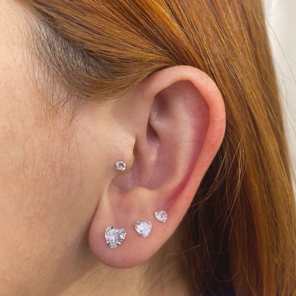 Trio Brincos Prata Legitima 925 Coração 4/5/6mm Zirconia Cristal