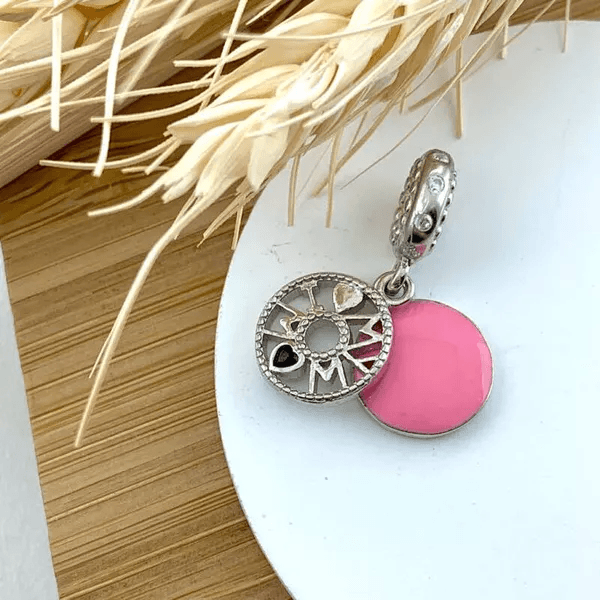 Berloque Prata Legitima 925 I Love My Mom com Zircônia 