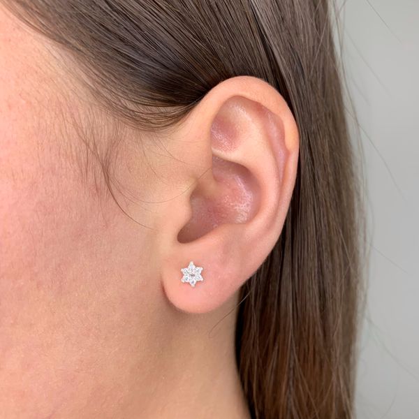 Brinco Prata Legítima 925 Flor com Zirconia Cristal