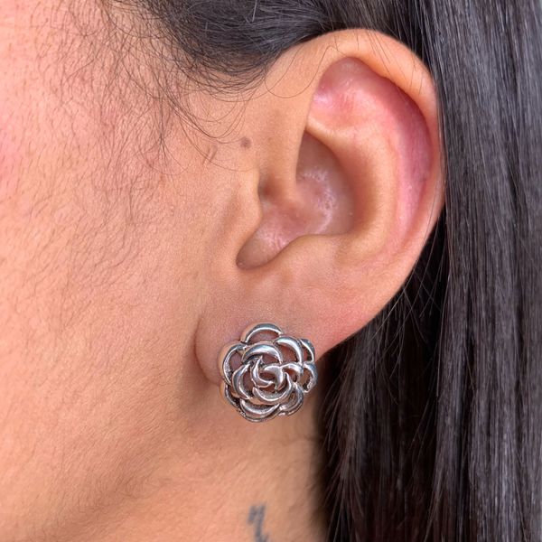 Brinco Prata Legitima 925 Envelhecido Flor Vazado 