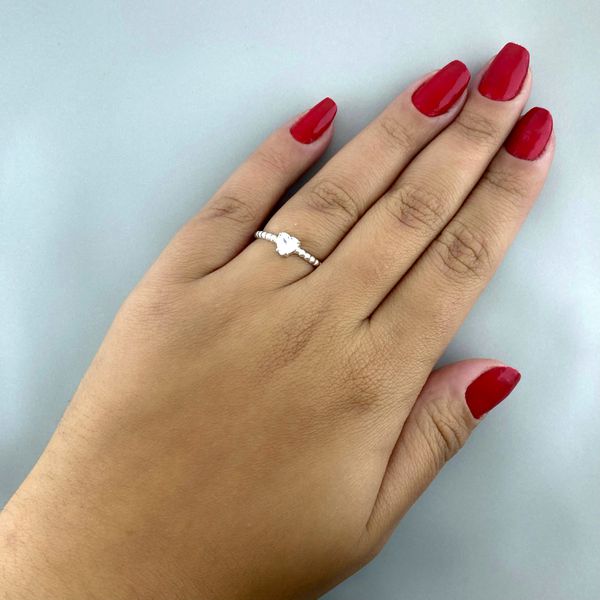 Anel Prata Legitima 925 Aro Bolinha e Coraçao Zirconia Cristal 