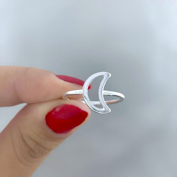 Anel Prata Legitima 925 Lua Vazada