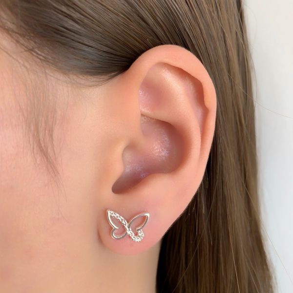 Brinco Prata Legitima 925 Borboleta Vazada com Zirconia 