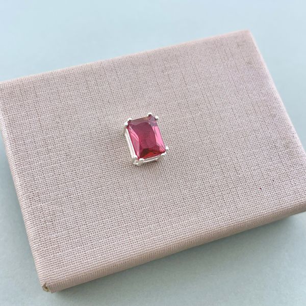 Pingente Retangular Zirconia Rosa Escuro Prata 925