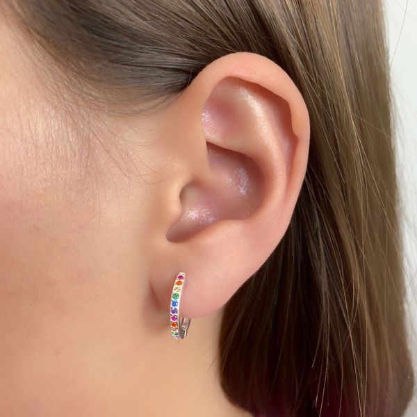 Brinco Argola Prata Legítima 925 Grande Zirconia Colorida