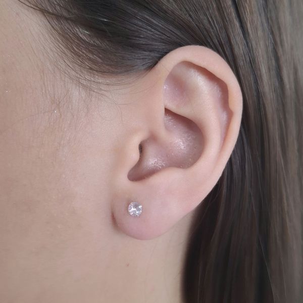 Brinco Baby 5mm Zirconia Rosa Prata 925