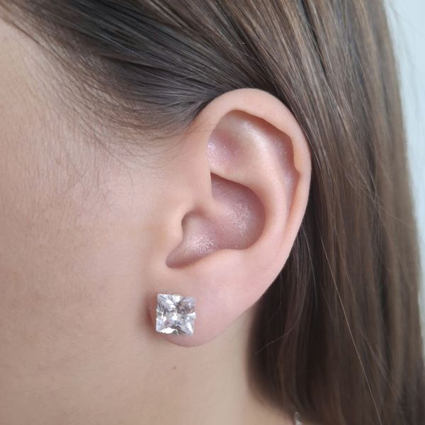 Brinco Carre Zirconia Cristal 8x8mm Prata 925