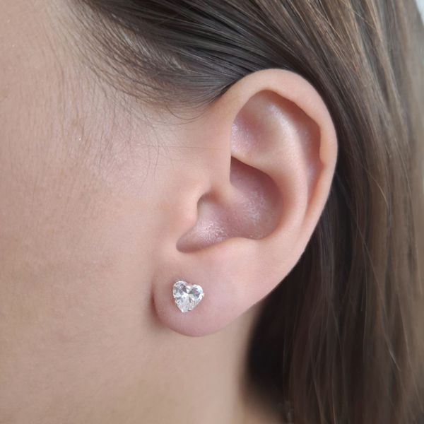 Brinco Coraçao Zirconia Cristal 6x6mm Prata 925