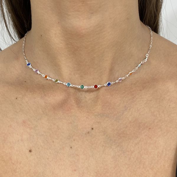 Choker com Zirconias Coloridas 2,6gr Prata 925
