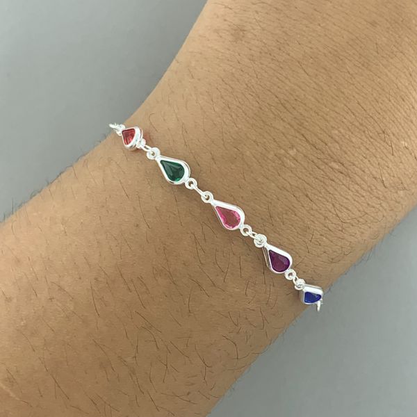Pulseira 5 Gotas com Zirconia Colorida 1,4gr Prata 925