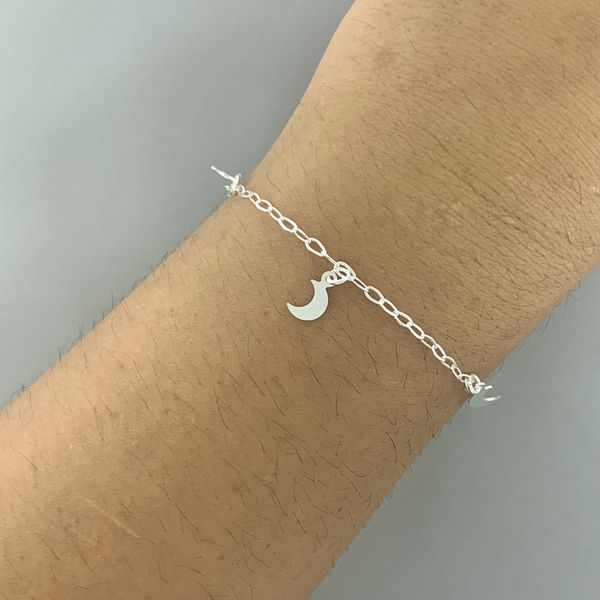 Pulseira com 5 Pingentes Lua Lisa 1,5gr Prata 925